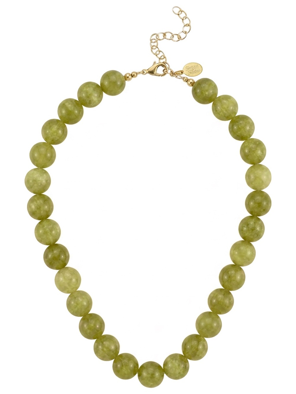 Susan Shaw Olive Green Beaded Necklace with Gold Accents